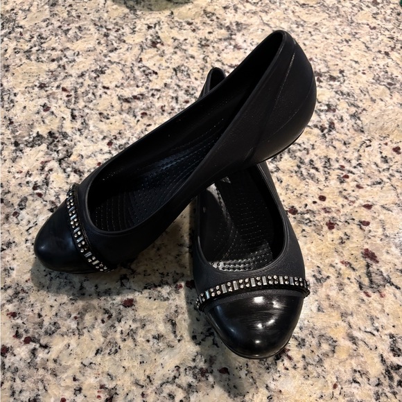 Crocs Black Bling Cap Toe Comfort Ballet Flats Size 10w - Picture 10 of 10